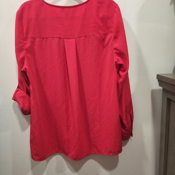 Women's LANE BRYANT long sleeve / roll up sleeves blouse hot pink Sz 14/16 - Picture 8 of 11